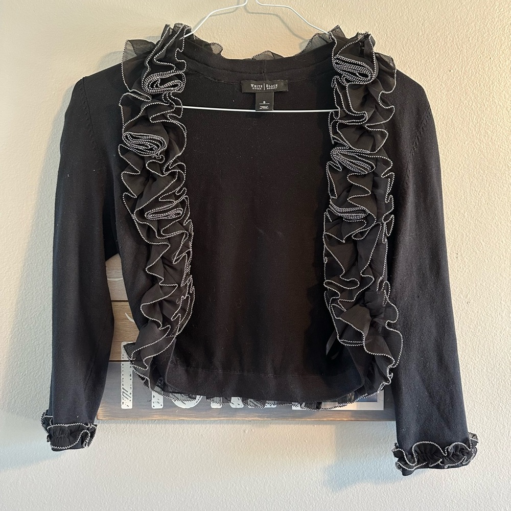 White House Black Market Black Ruffled Shrug